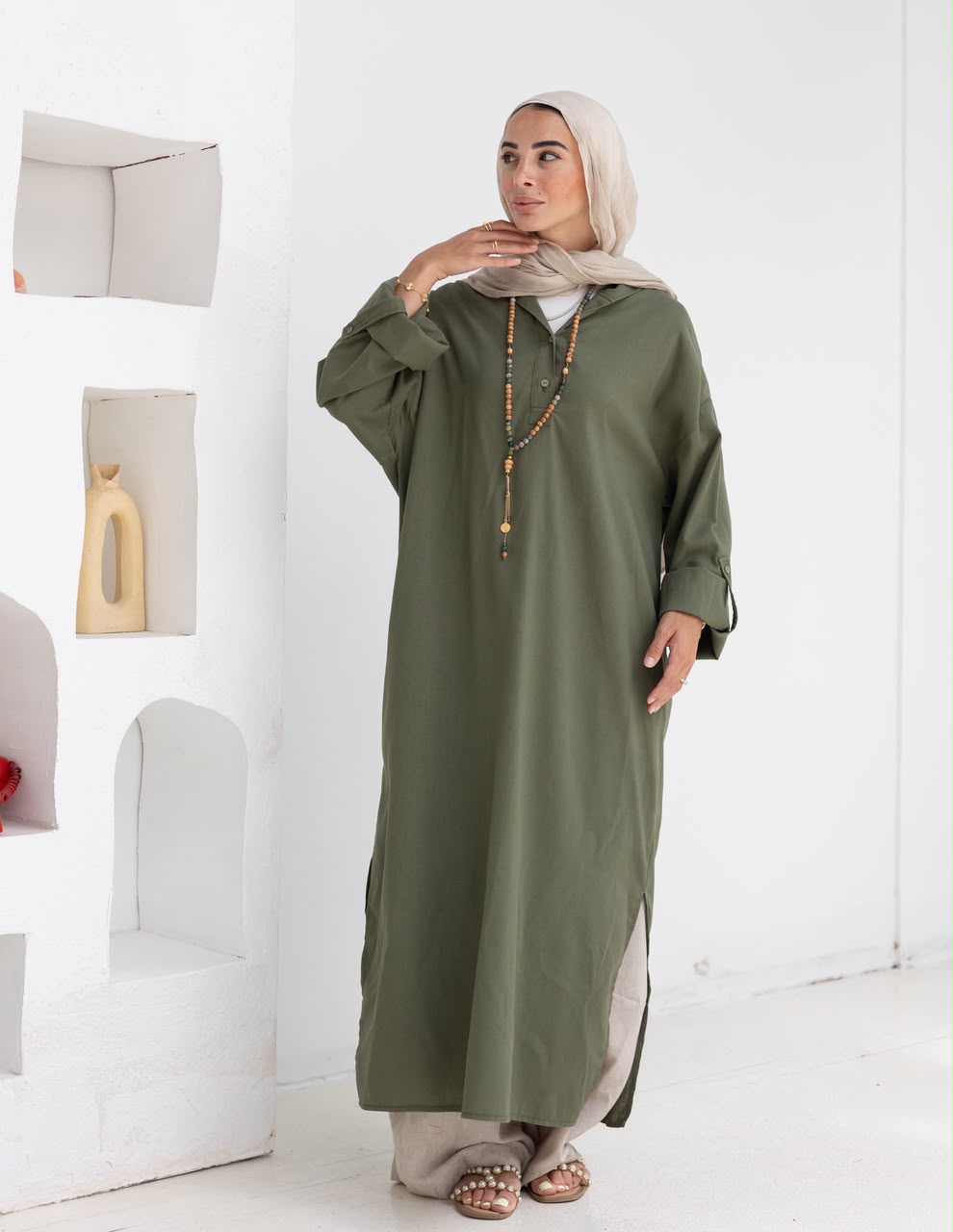 Lenin summer Moroccan dress in Olive