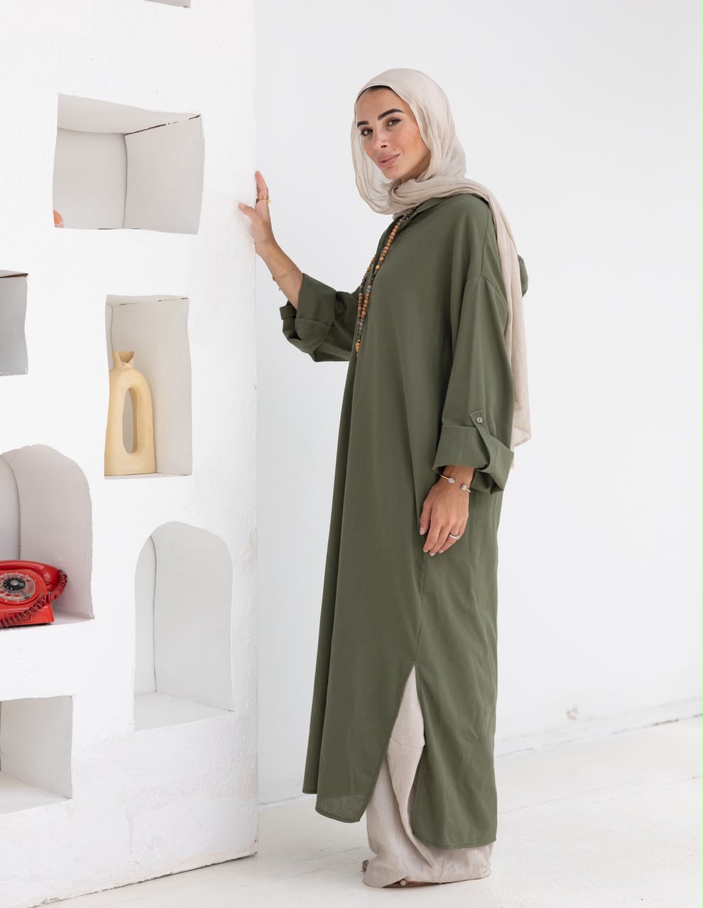 Lenin summer Moroccan dress in Olive