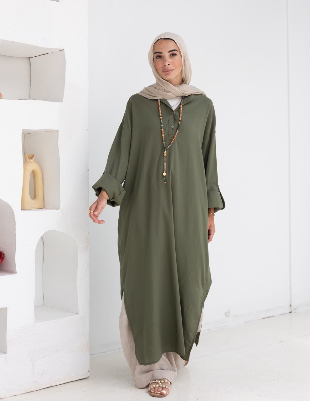 Lenin summer Moroccan dress in Olive
