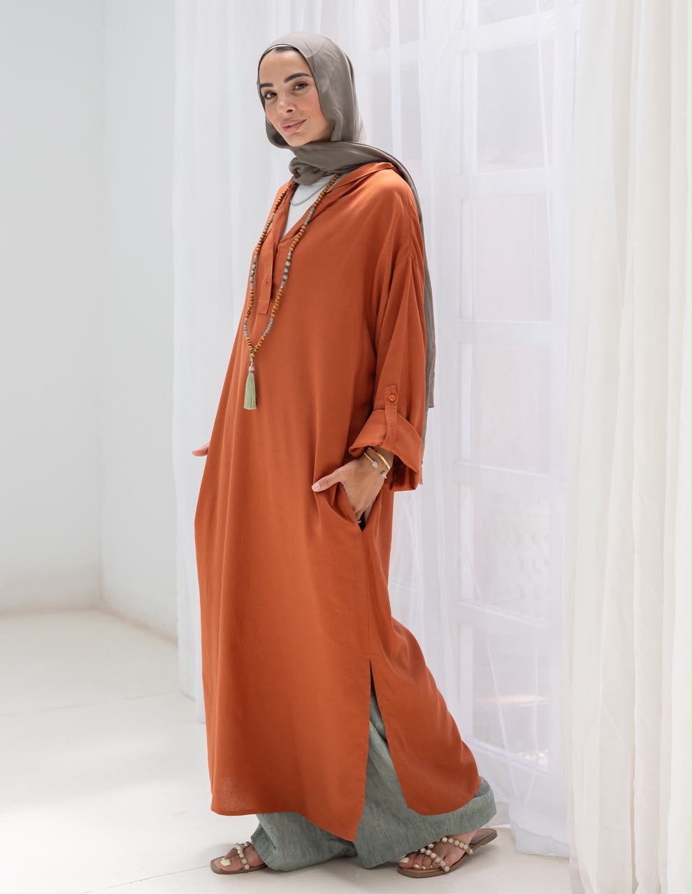Lenin summer Moroccan dress in Rustic orange
