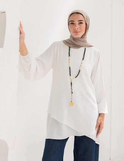 Crossed top with sleeves in  light off white
