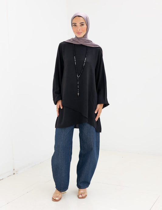 Crossed top with sleeves in  Black