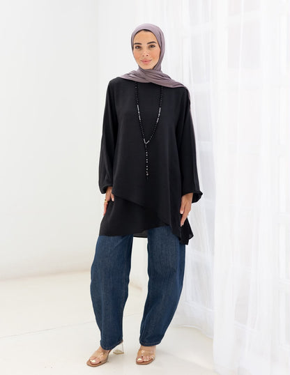 Crossed top with sleeves in  Black
