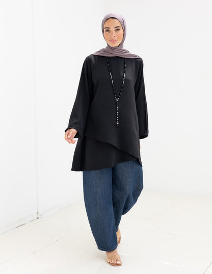 Crossed top with sleeves in  Black