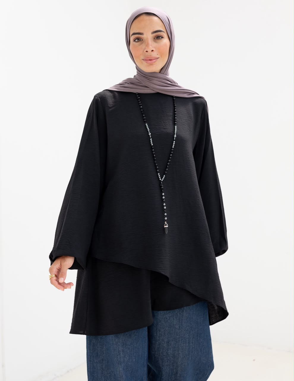 Crossed top with sleeves in  Black