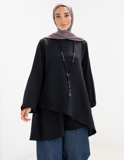 Crossed top with sleeves in  Black