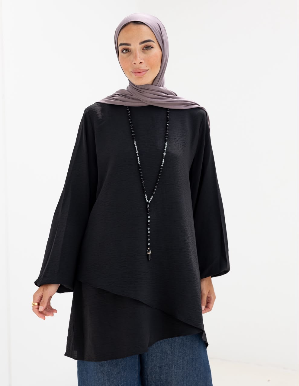 Crossed top with sleeves in  Black