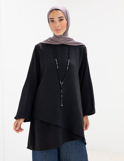 Crossed top with sleeves in  Black