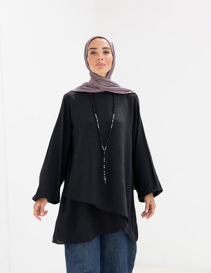 Crossed top with sleeves in  Black