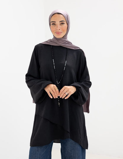 Crossed top with sleeves in  Black