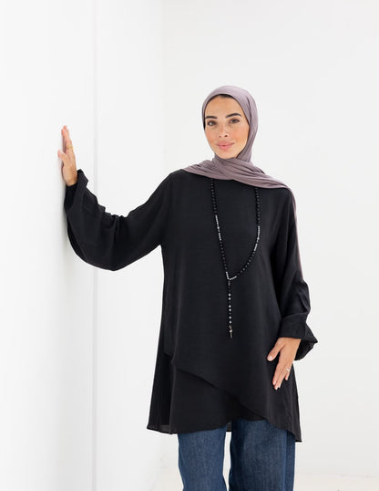 Crossed top with sleeves in  Black