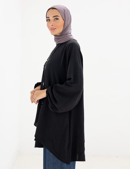Crossed top with sleeves in  Black