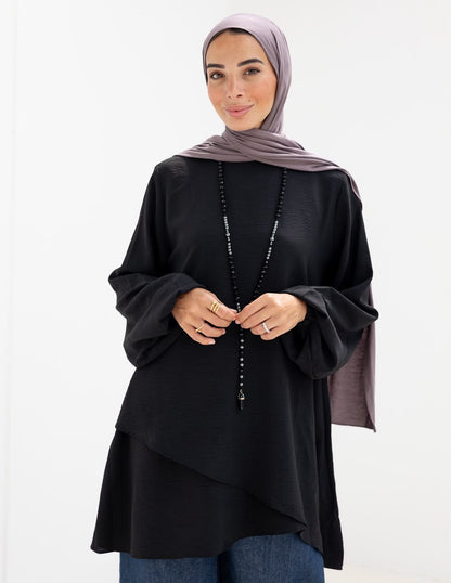 Crossed top with sleeves in  Black