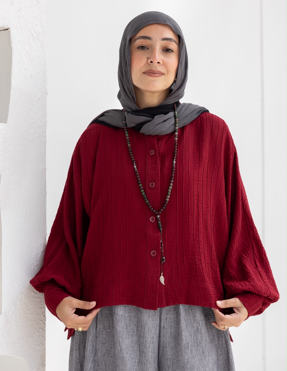 Trendy blouse with buttons in wine red