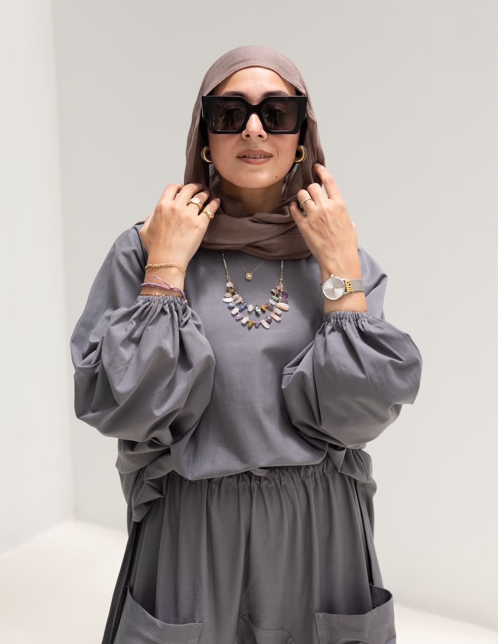 Trendy cotton set in Dark gray