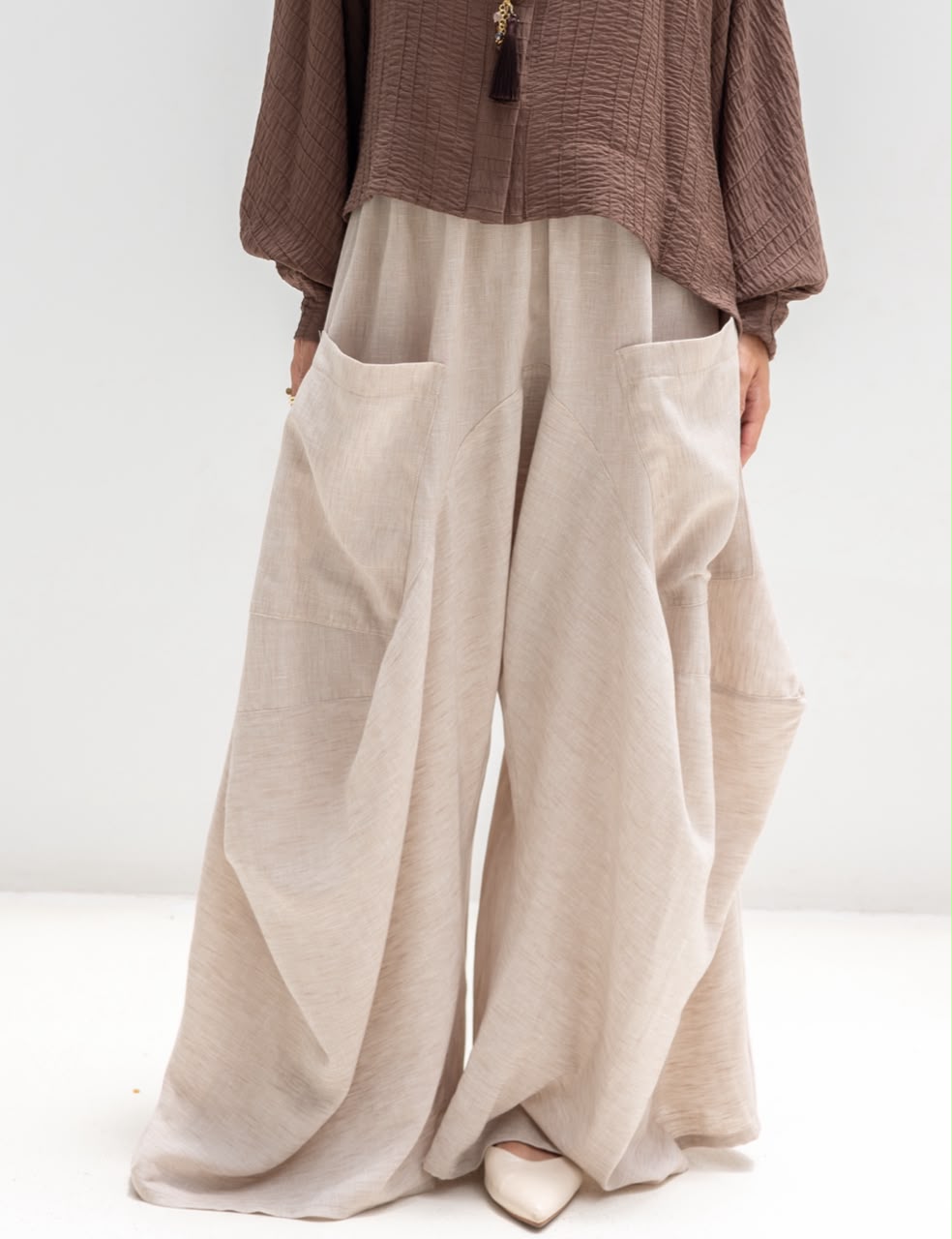 Boho wide leg Lenin pants in light beige