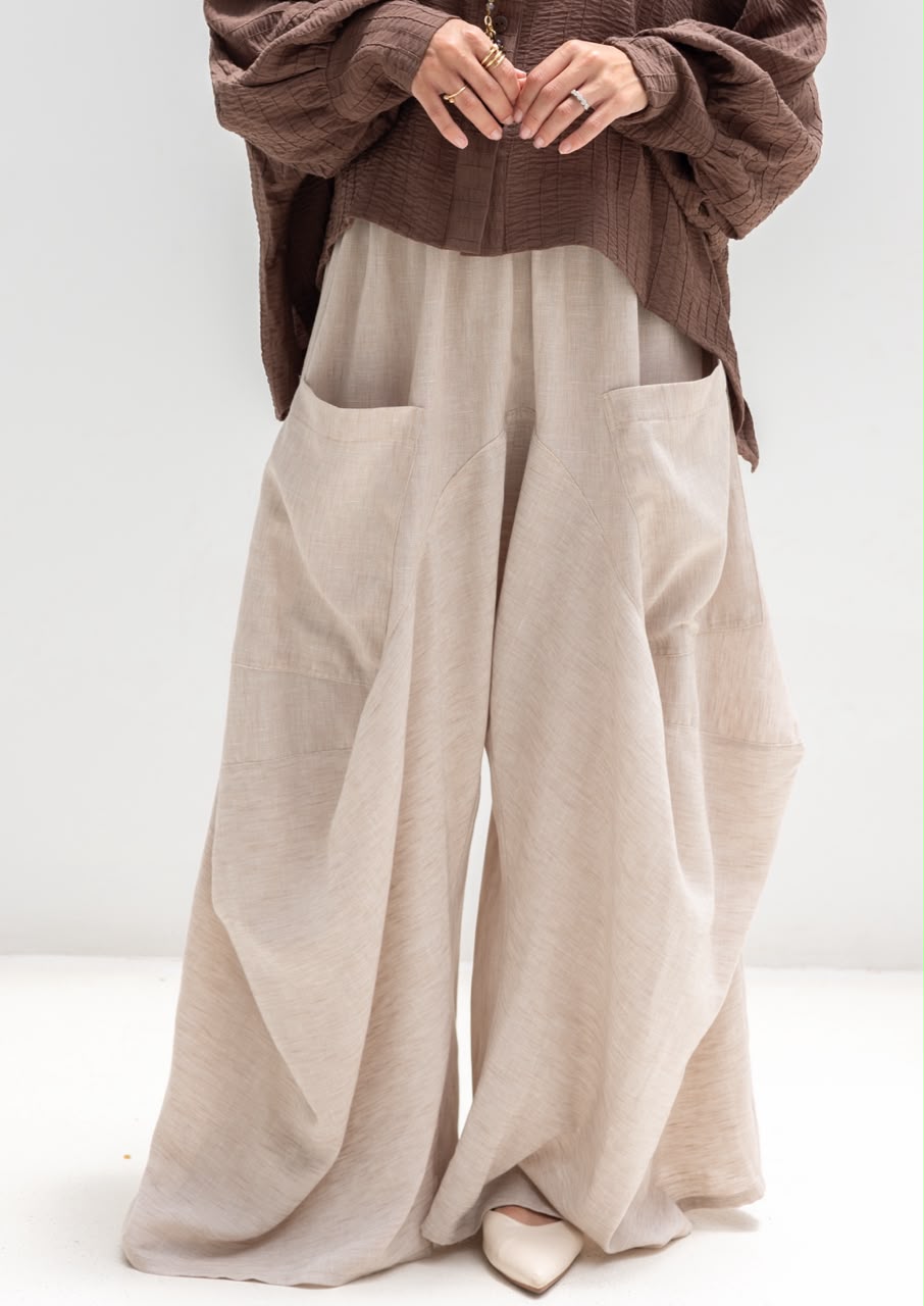 Boho wide leg Lenin pants in light beige