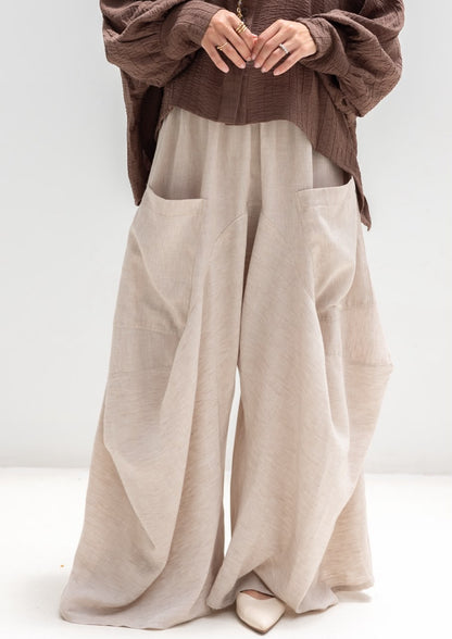 Boho wide leg Lenin pants in light beige