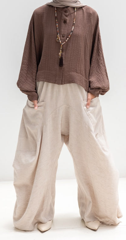 Boho wide leg Lenin pants in light beige