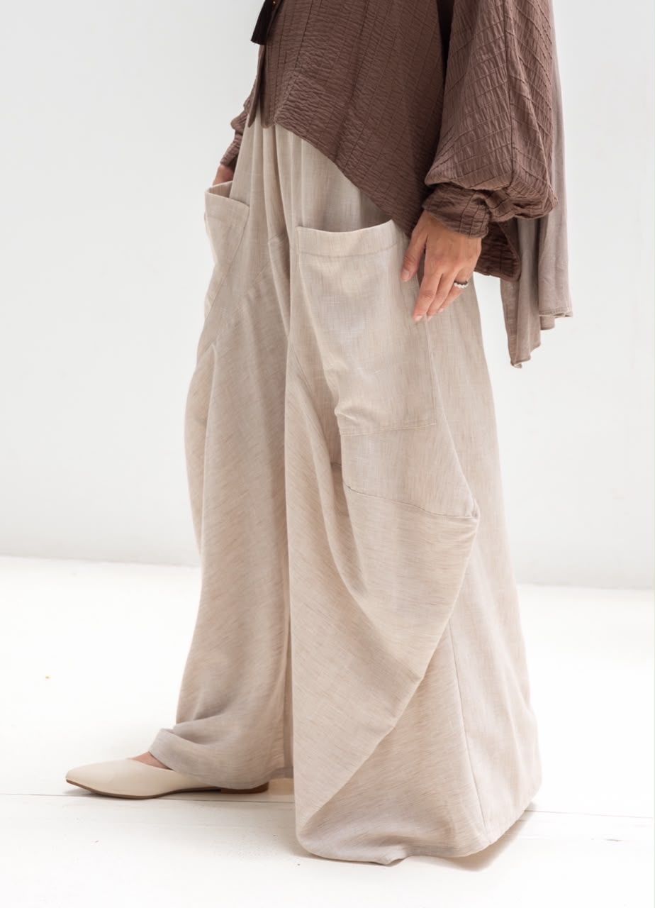 Boho wide leg Lenin pants in light beige