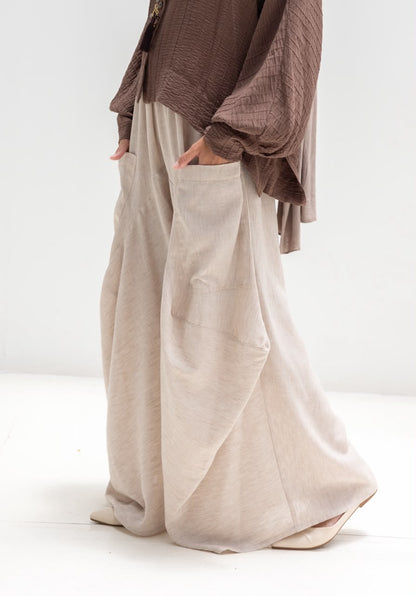 Boho wide leg Lenin pants in light beige