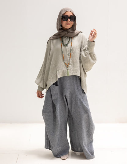 Boho wide leg Lenin pants in dark gray