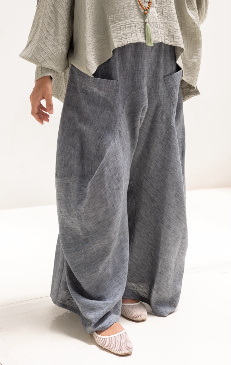 Boho wide leg Lenin pants in dark gray