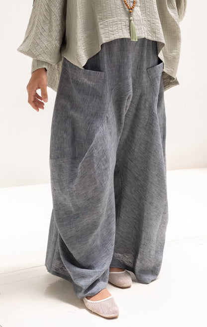 Boho wide leg Lenin pants in dark gray