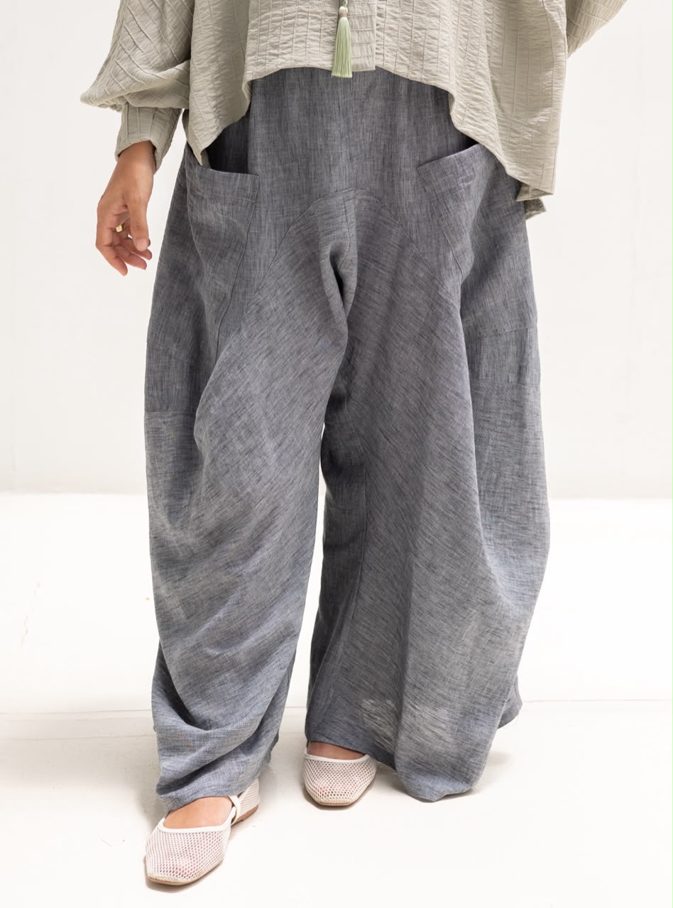 Boho wide leg Lenin pants in dark gray