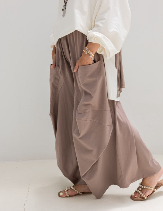 Boho pure cotton pants in cafe