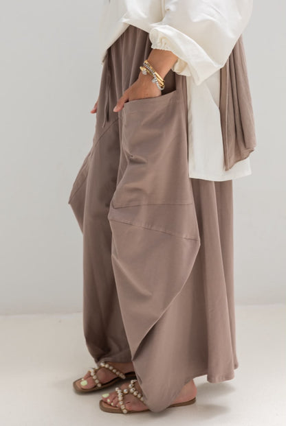 Boho pure cotton pants in cafe