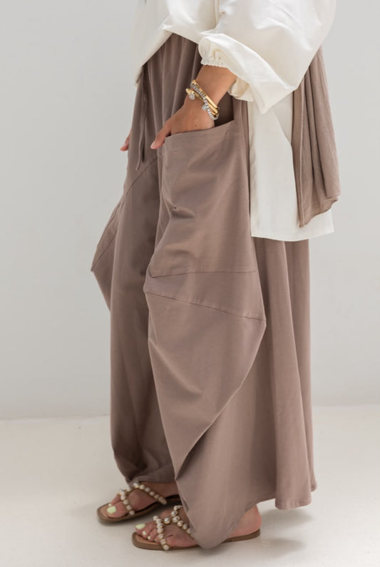 Boho pure cotton pants in cafe