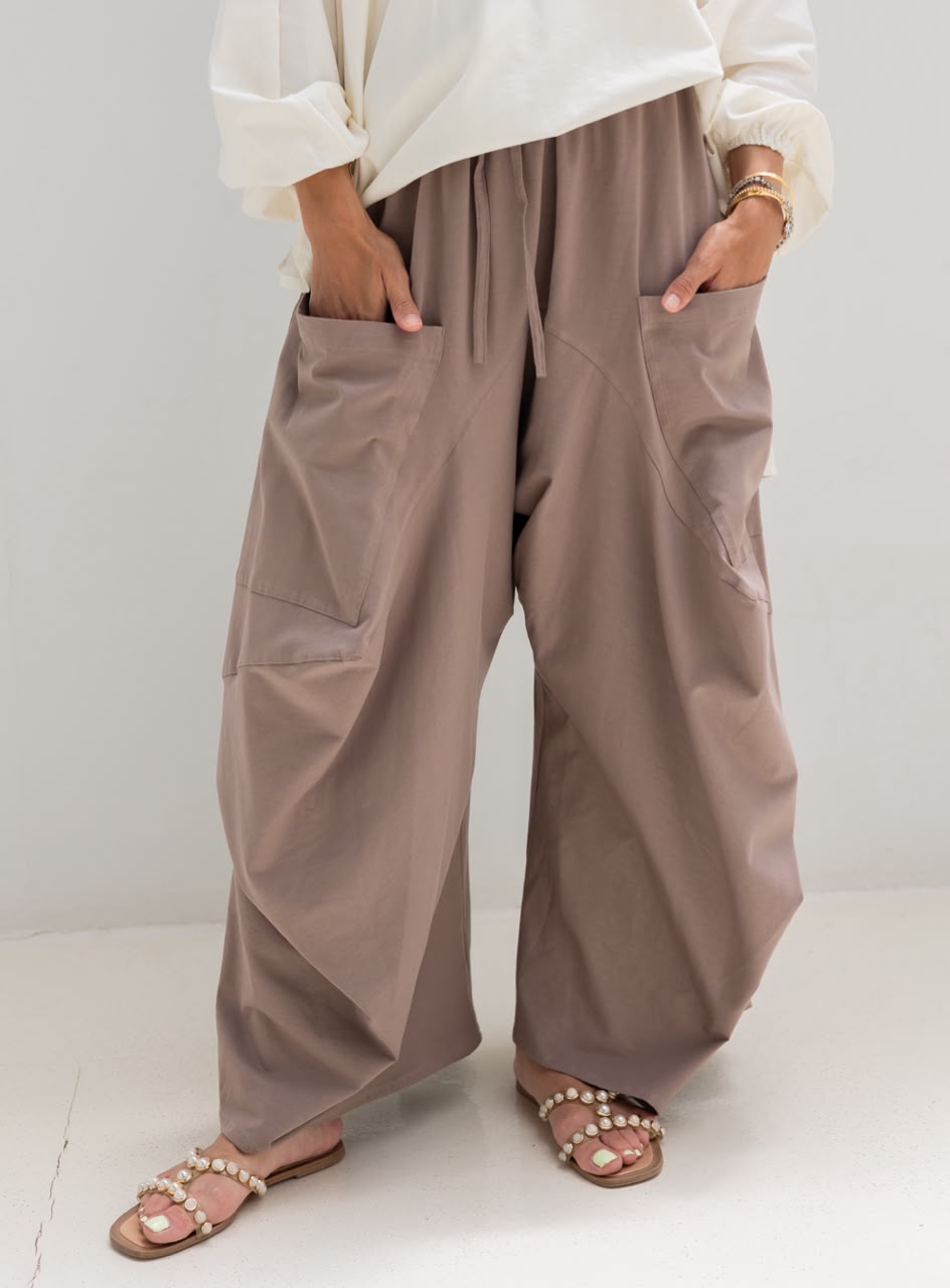 Boho pure cotton pants in cafe