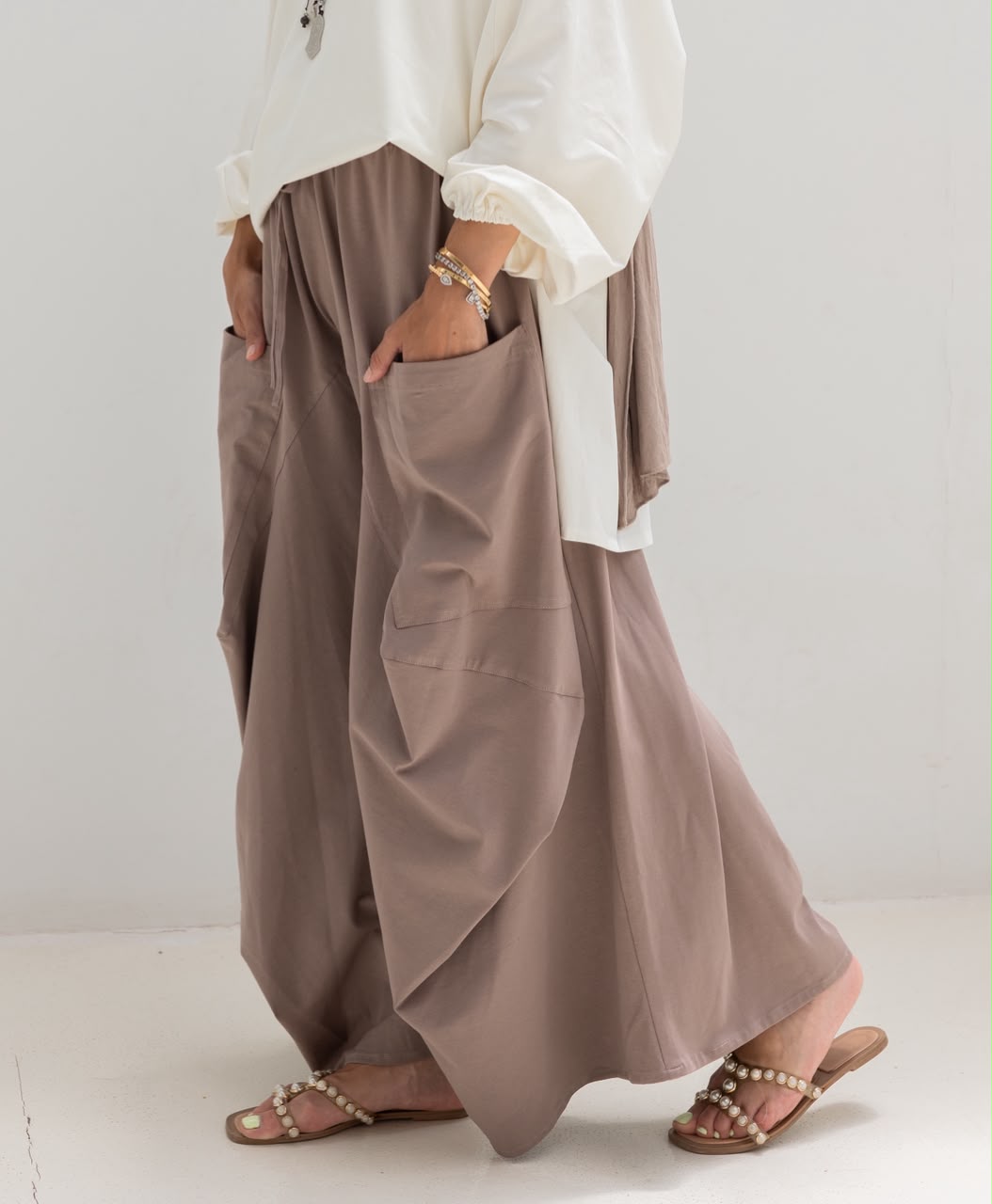 Boho pure cotton pants in cafe