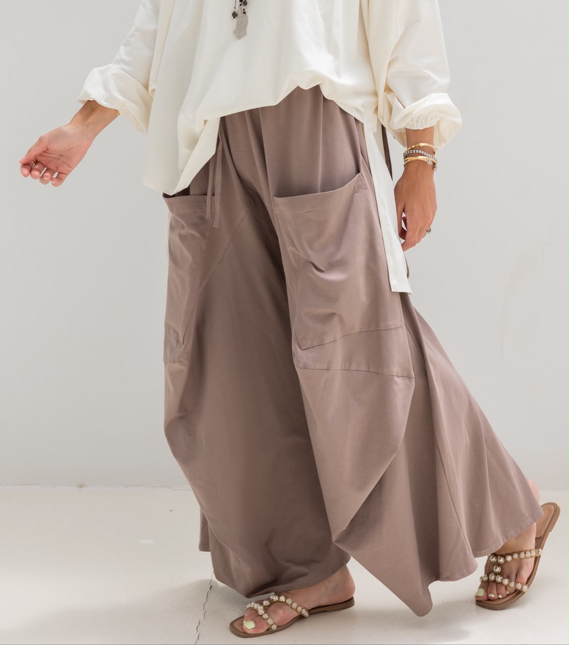 Boho pure cotton pants in cafe