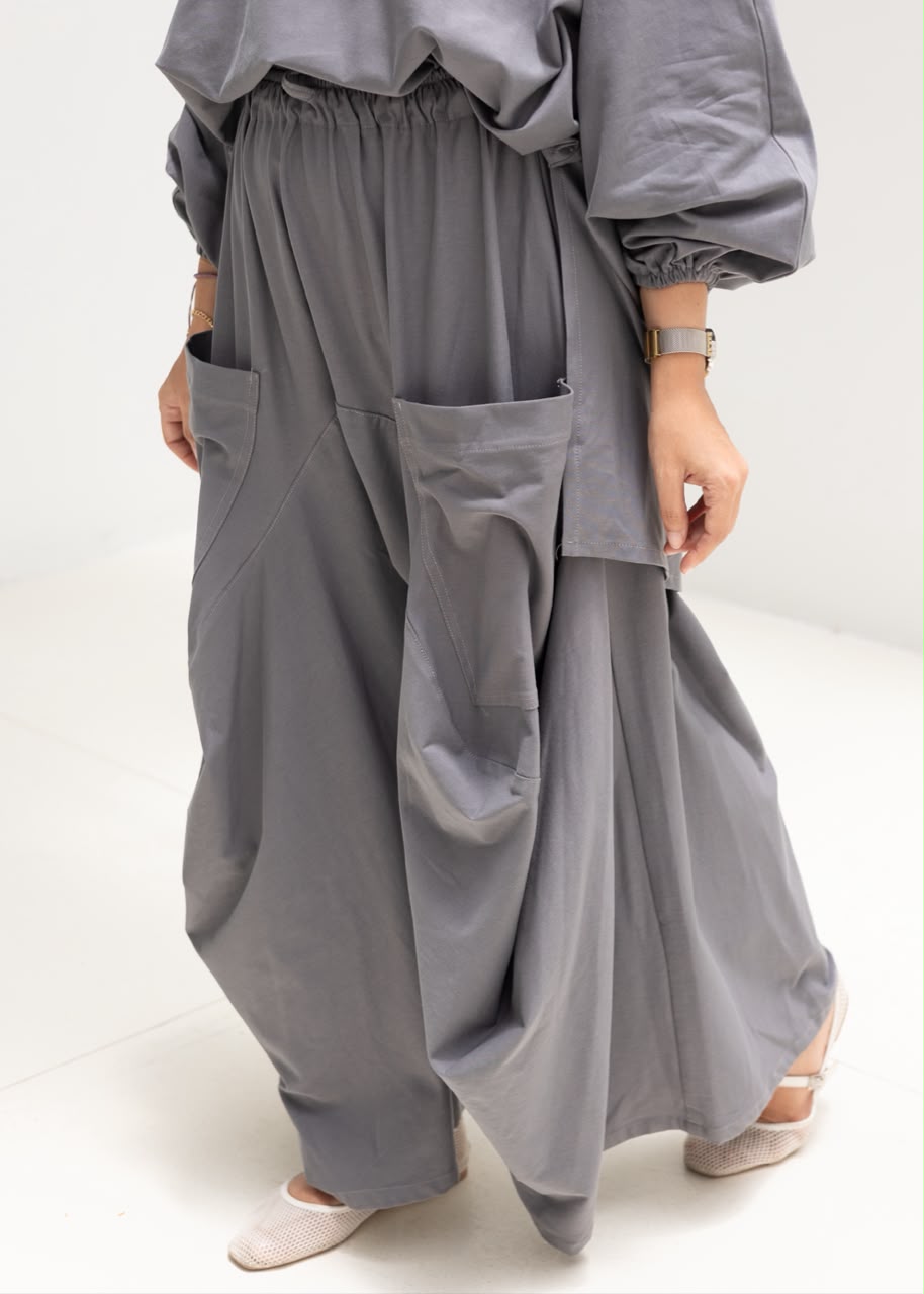 Boho pure cotton pants in Dark gray
