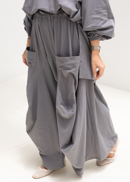 Boho pure cotton pants in Dark gray