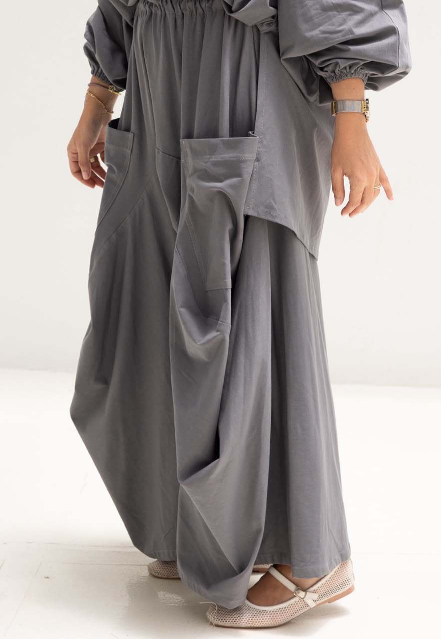 Boho pure cotton pants in Dark gray