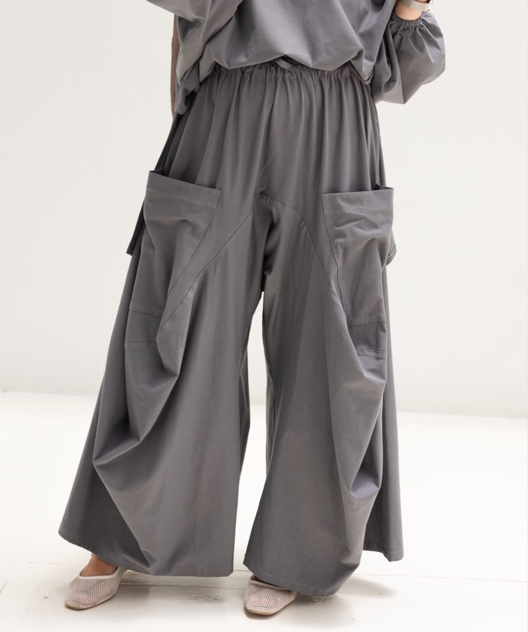 Boho pure cotton pants in Dark gray