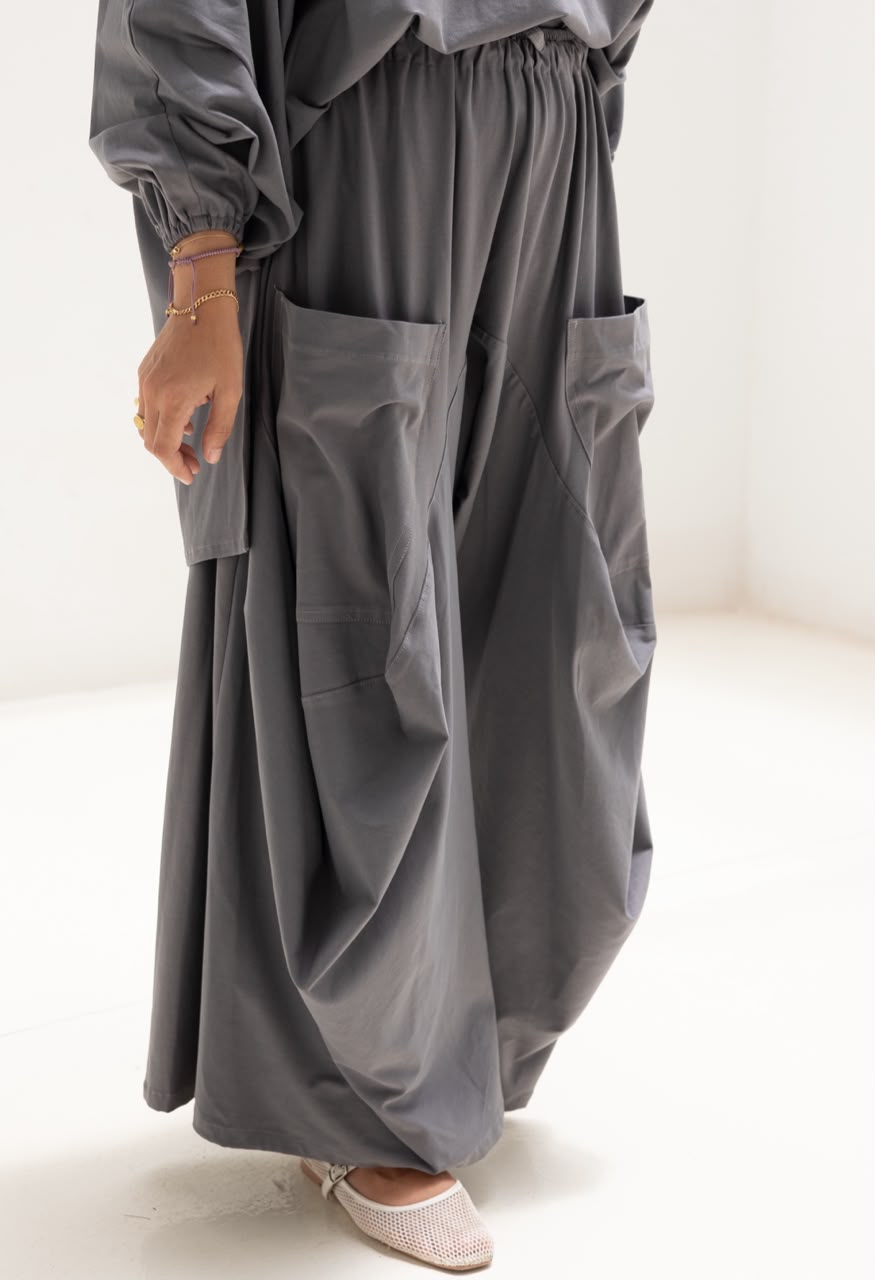 Boho pure cotton pants in Dark gray