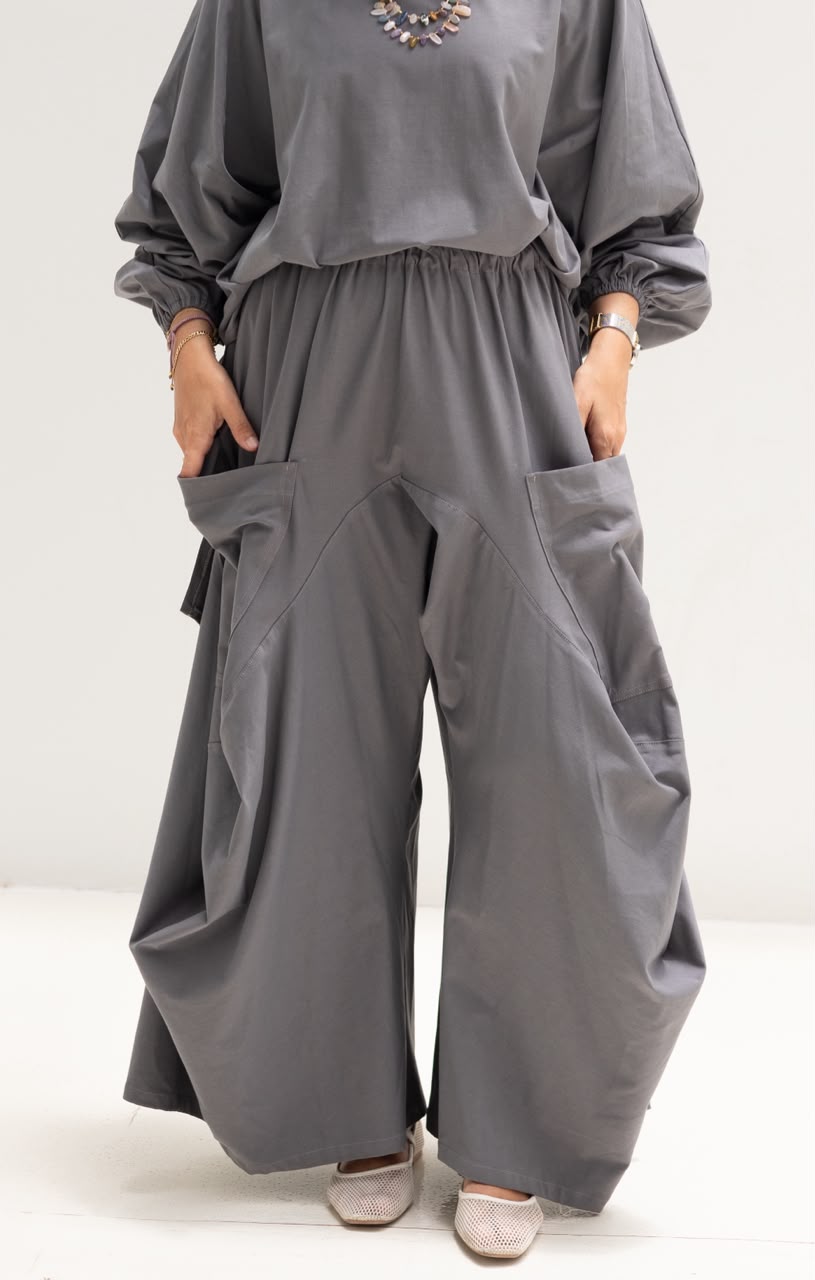 Boho pure cotton pants in Dark gray
