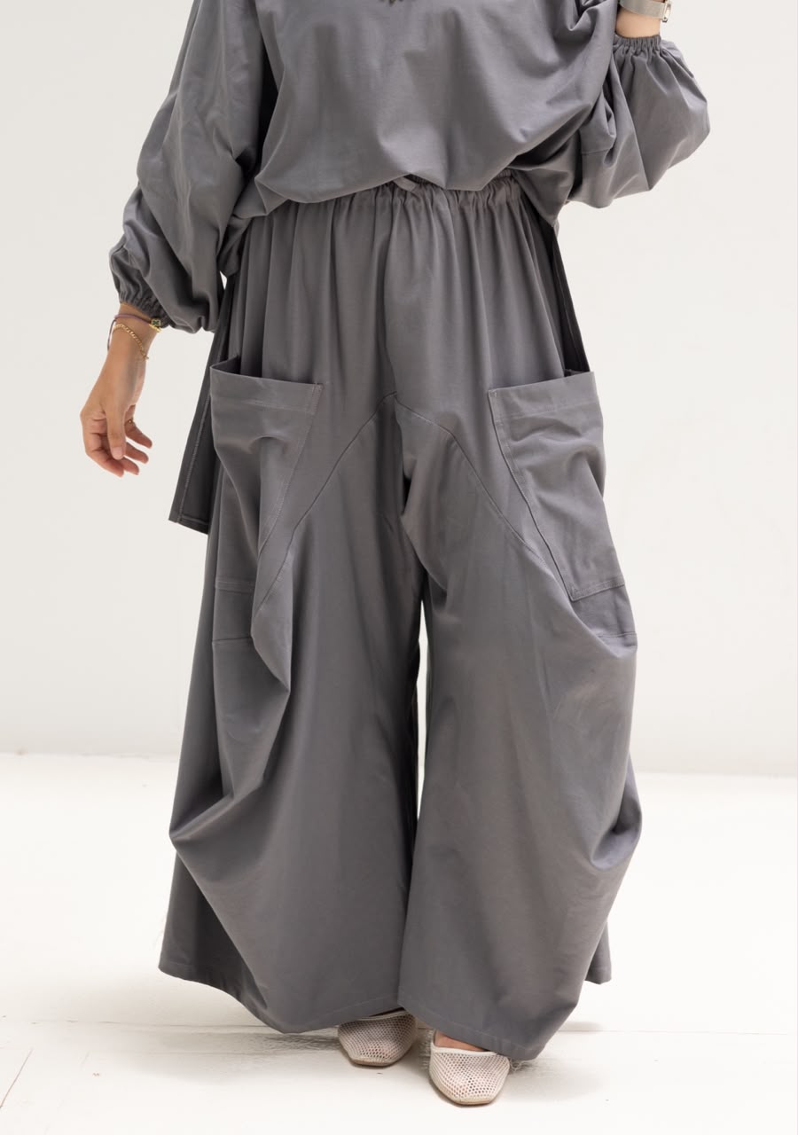 Boho pure cotton pants in Dark gray