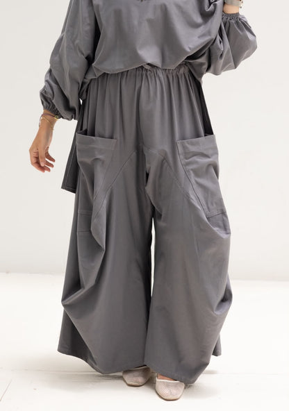 Boho pure cotton pants in Dark gray
