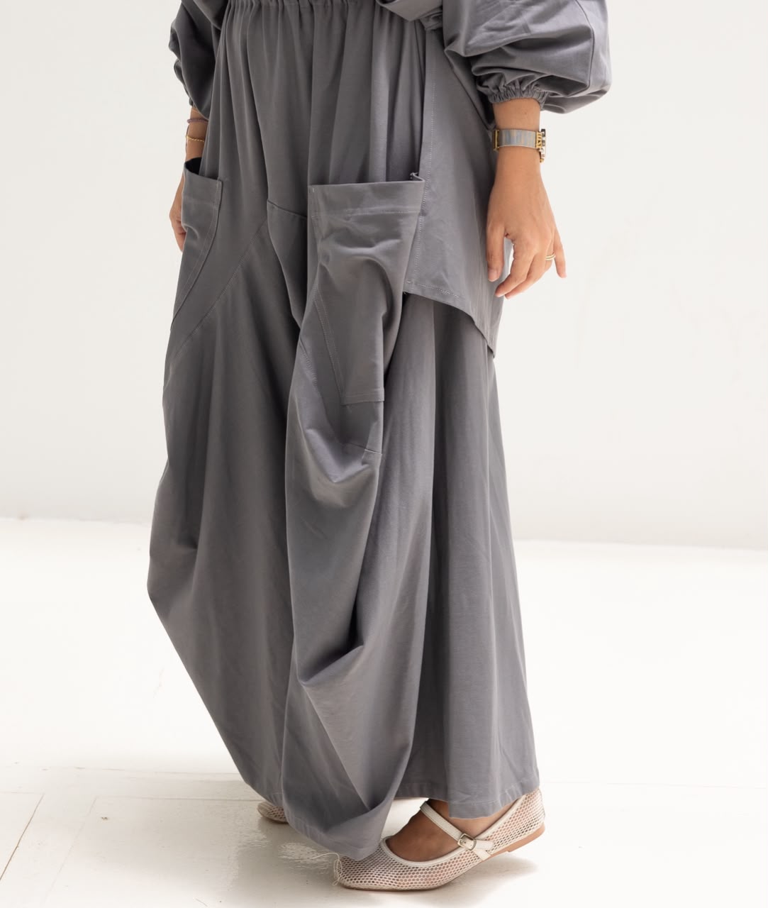 Boho pure cotton pants in Dark gray