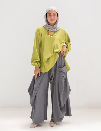 Boho pure cotton pants in Dark gray