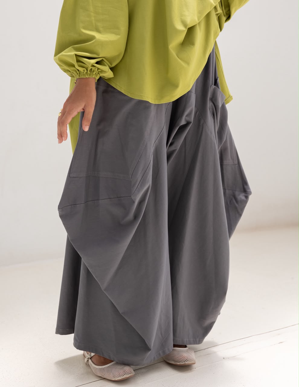 Boho pure cotton pants in Dark gray