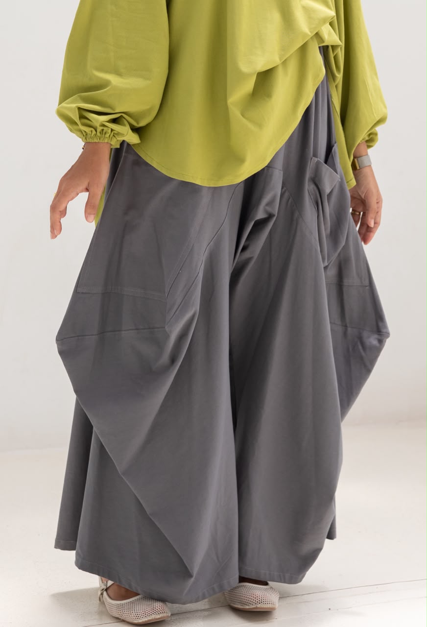Boho pure cotton pants in Dark gray