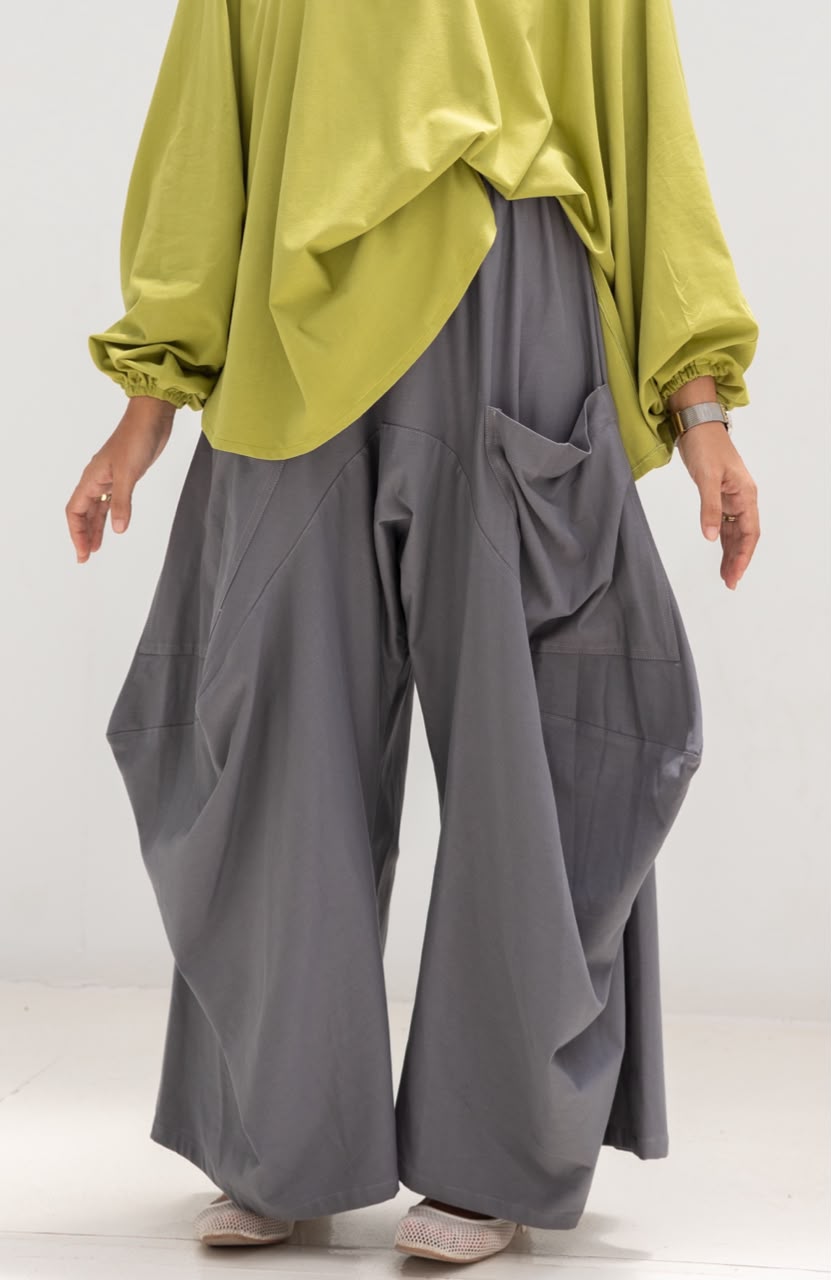 Boho pure cotton pants in Dark gray