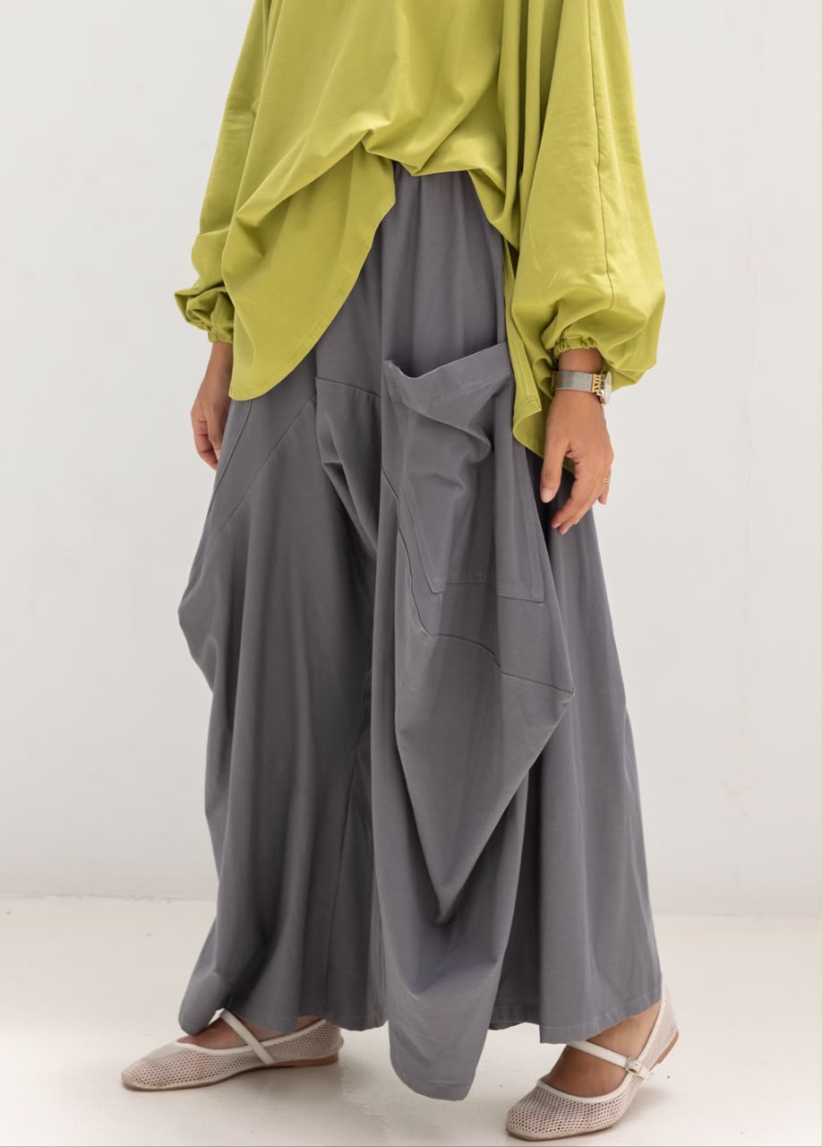 Boho pure cotton pants in Dark gray