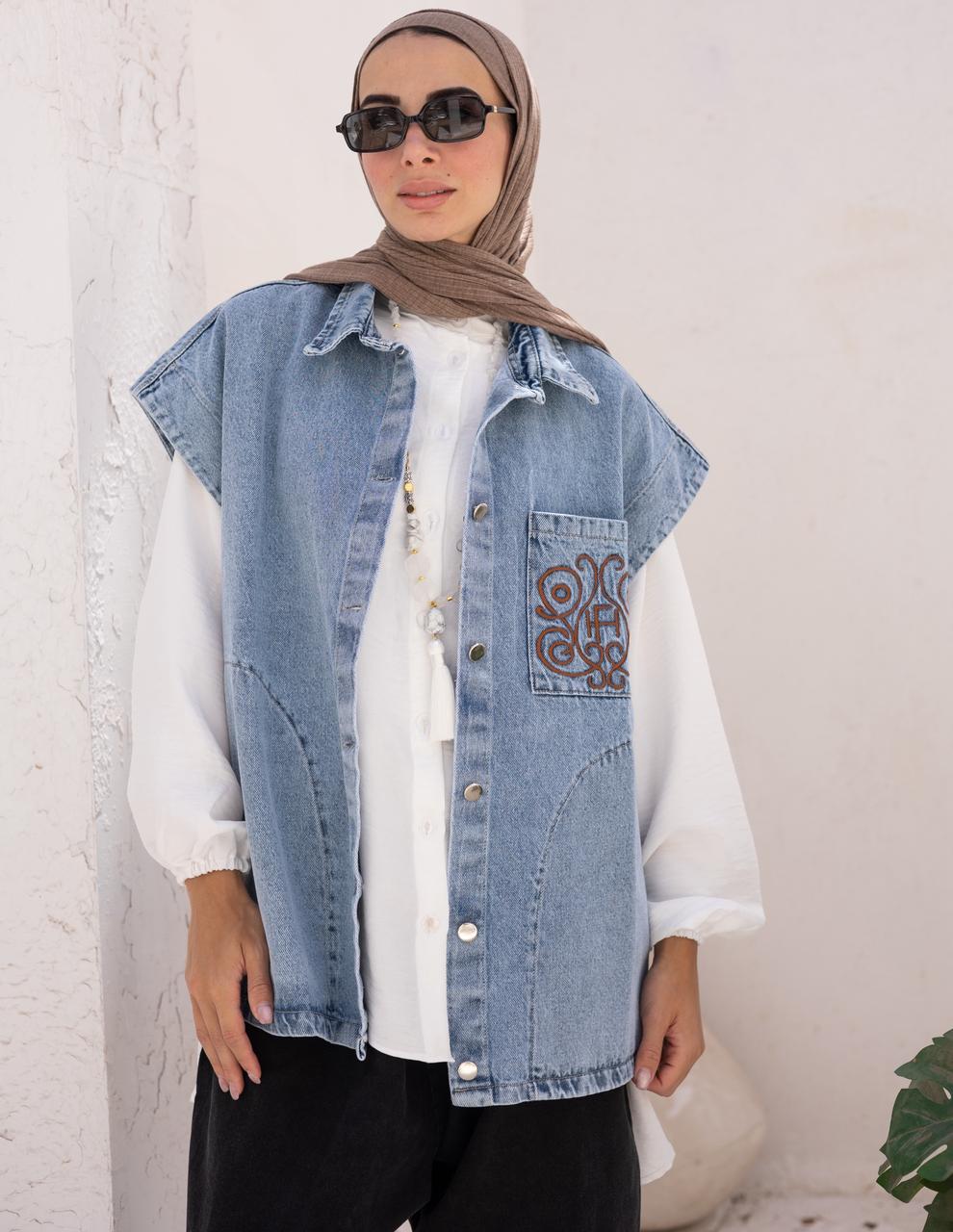 Denim Vest With Icon Embroidery
